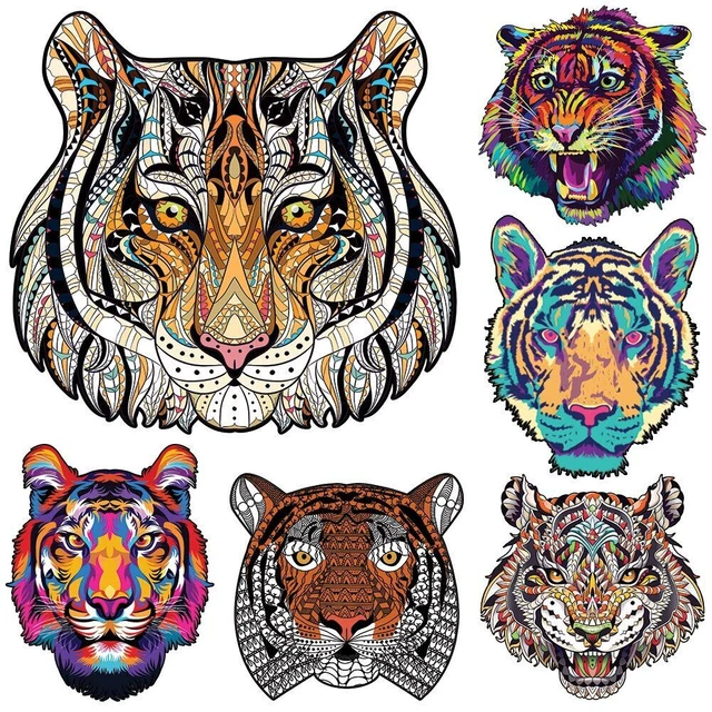 Tiger Animal Shape Jigsaw Toy Kids Educational Intellectual Wooden Puzzle Game