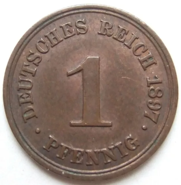 Moneta Reich Tedesco Impero Tedesco 1 Pfennig 1897 F IN Extremely fine