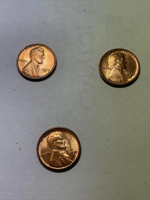 Three BU 1930 S Lincoln Wheat Cent Uncirculated Penny