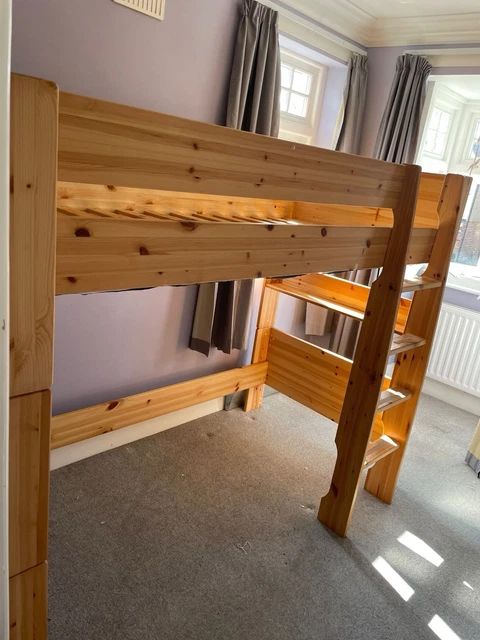 PINE WOOD LOFT Bed Frame High Sleeper Bunk Bed for Study, Desk, Cabin £ ...