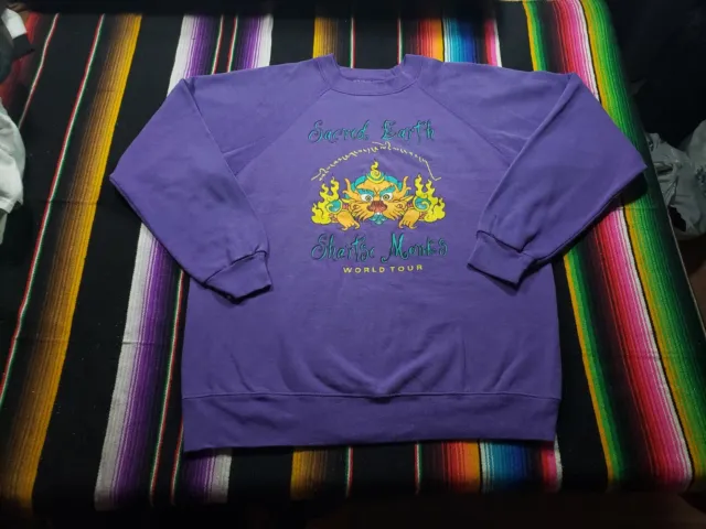 Sacred Earth Shartse Monks World Tour Crewneck Sweatshirt Size L 21.5x26.5