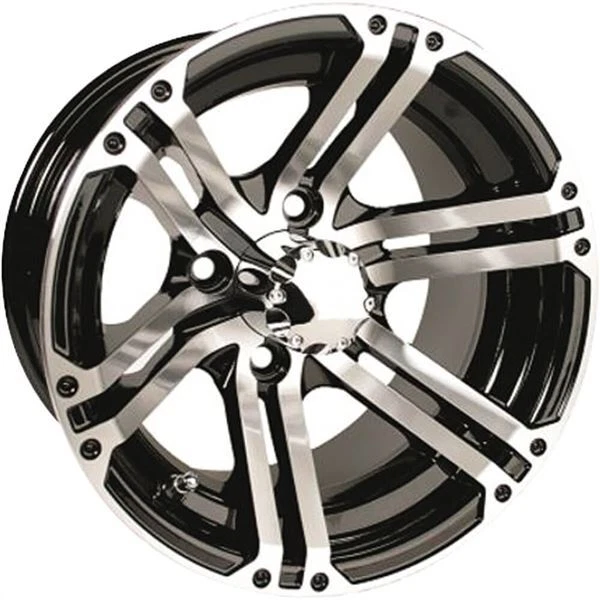 Black w/Machined 10x7, 4/4, 3+4 Ocelot E117 Golf Cart Wheel - E-117 10X7 MACH