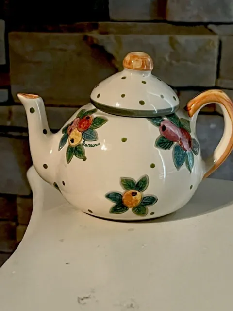 Vintage Italica Ars Teapot Hand- Visit painted Pottery Fruit Scene Made In Italy