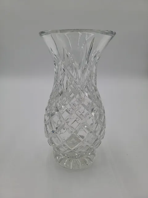 Vintage Lead Crystal Vase Hand Diamond Cut Polish 8" Pineapple Design