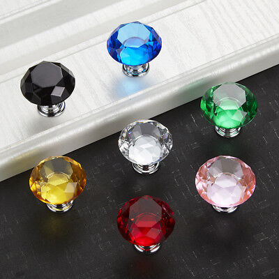 7 Color Glass Diamond Crystal Dresser Knobs Drawer Pull Handle Cabinet Door