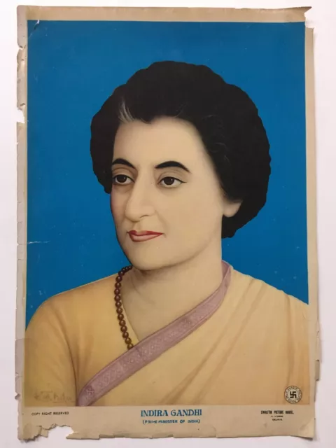 India Vintage 60's Stampa Indira Gandhi. Artist- K Prakash. 10in x 1