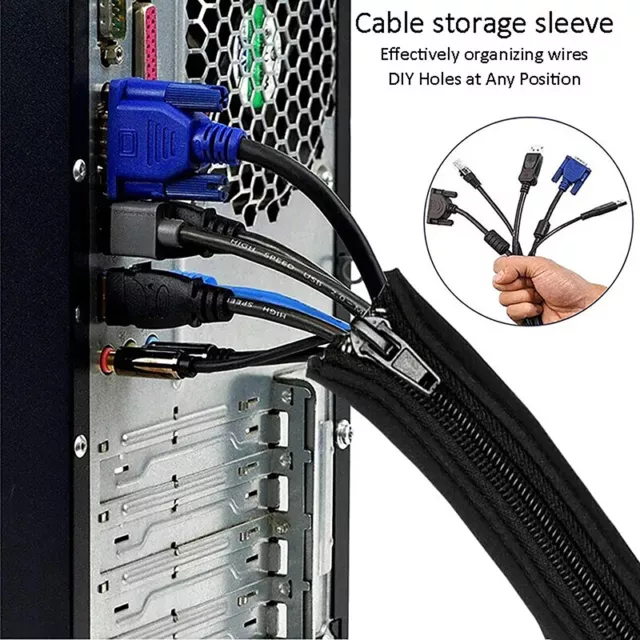 Cable Management Sleeve With Zipper Computer Power Cord Data Cable Storage g