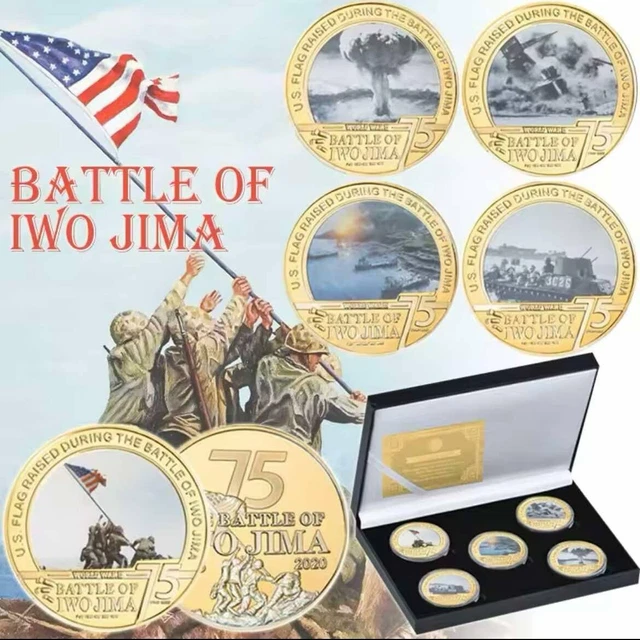 WORLD WAR 2 The Battle Of Iwo Jima x5 Gold Plated Coins + Display Box ...
