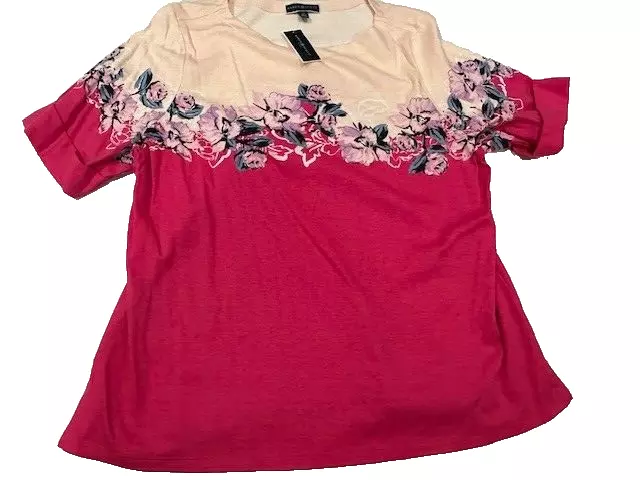 Macy's Karen Scott women plus size 3X short sleeve pink block floral NWT top