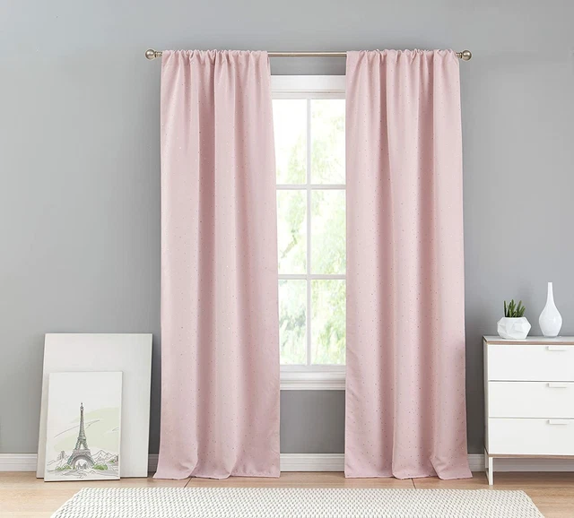 NEW LALA + BASH Davis Blush Pink Silver Stars Window Curtains