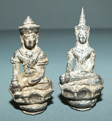 Two Small Metal Buddha Statues Figures Buddhist Talisman Charms Thailand 2