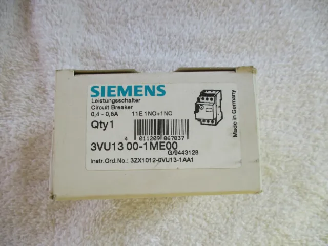 NIB Siemens Circuit Breaker 0.4-0.6A        3VU1300-1ME00