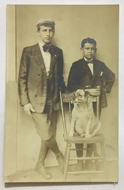 Boys with Dog Real Photo Vintage RPPC Postcard Unposted