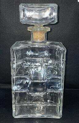 Vintage Clear Cut Glass Decanter With Cork Top Whiskey Liquor
