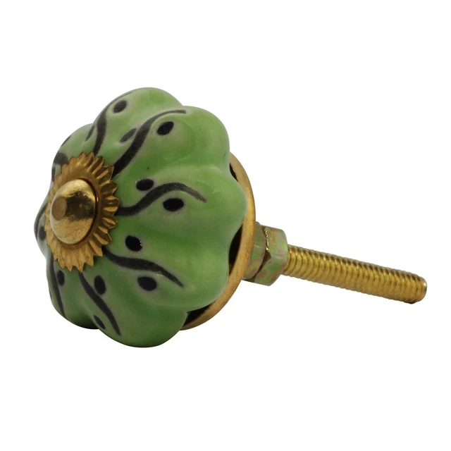 Bouton de meuble en céramique Poignée de porte Rosace vert-blanc 03