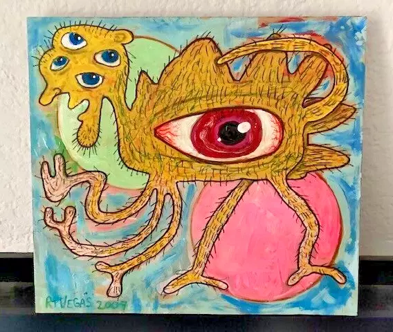 original art painting RT VEGAS 2007 outsider graffiti folk wood lowbrow pop raw