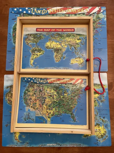 Kids World Map Puzzles, Set of 2, T.S. Shure Classic Handmade Quality, Wood Box