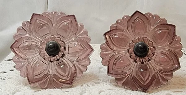 Antique Pressed Glass light amethyst Pr 4.25" rosette Curtain Tie Backs purple