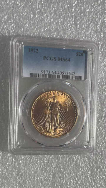 1922 $20 Gold Saint Gaudens Double Eagle - PCGS MS64, PQ 🇺🇸 !