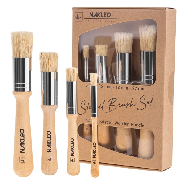 4x Set di pennelli per stencil in legno - setole naturali / manico in legno