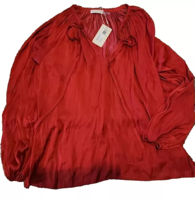 Ramy Brook Long Sleeve Blouse a1019212 Shiny Paris Size M Rouge Red $345 2