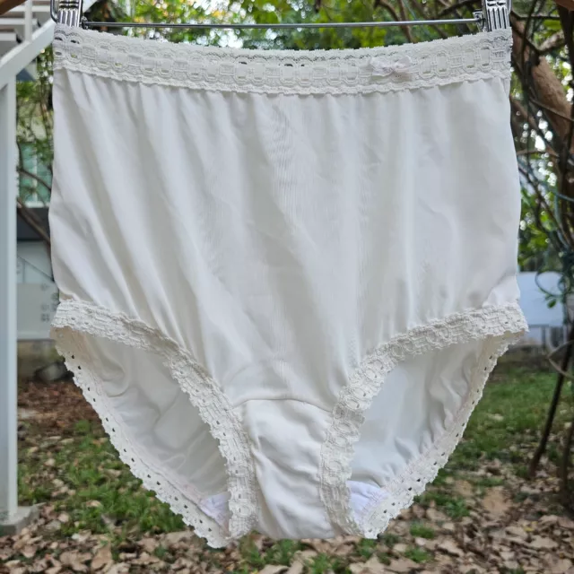 Olga Sheer Nylon Panty Soft Matte Ivory Vintage Granny Brief Size 6/M Sissy Lace