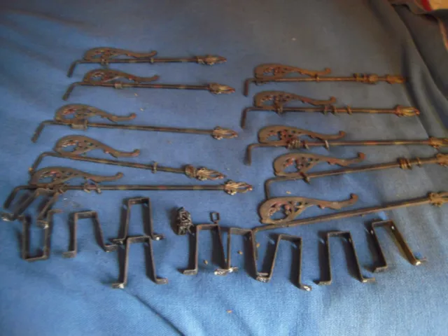 Lot Of 10 Antique Late Victorian Art Nouveau Extentable Curtain Rods And Holders