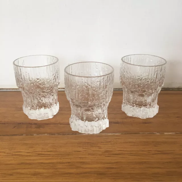 vintage Iittala Finland Aslak liqueur shot glasses x 3 ice bark art glass