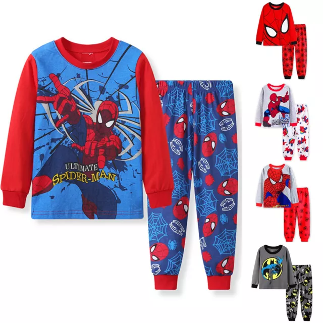 Kids Boys Girls Spiderman Pyjamas Long Sleeve T-Shirt Pants Set Nightwear Pjs 3