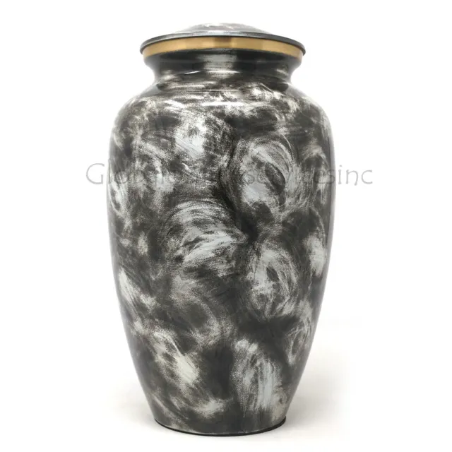 Beautiful Large Black & White Mixed Painted Brass Cremation Urn For Human Ashes.