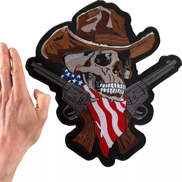 Big Large USA Cowboy Skull Patch Iron On Sew On Back Of Jacket Embroidered Badge