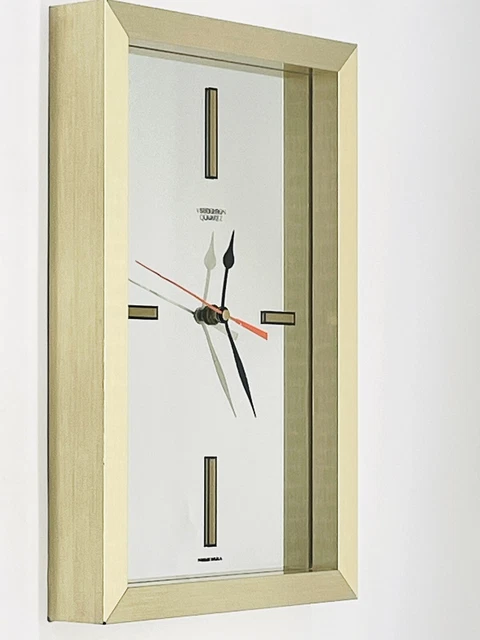 VTG VERICHRON CLOCK 14” x 9.5”  GOLD/GLASS MIRROR RECTANGULAR 3 HAND WALL CLOCK