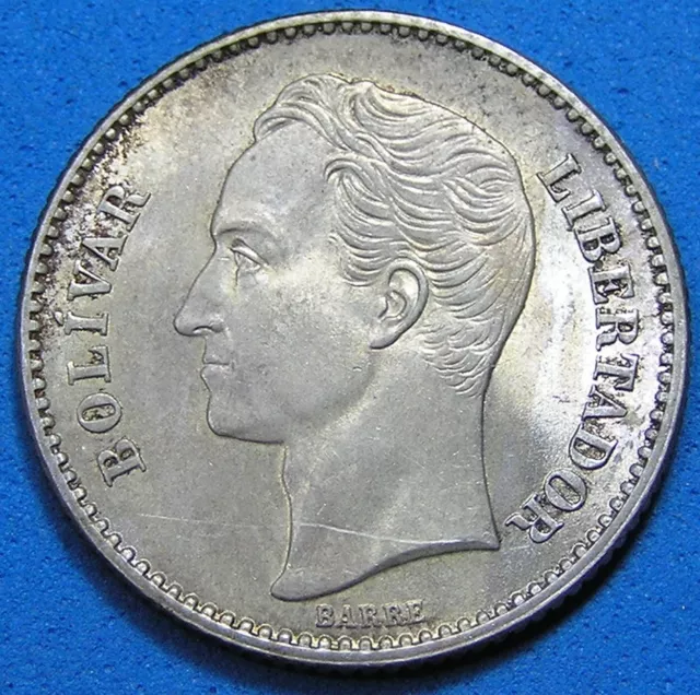 Venezuela 1 Bolivar .835 Silver Coin 1936, Y#22, 5 grams 23 mm 2