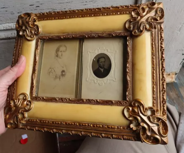 RARE Vintage Antique 10" Photo Picture Frame Cabinet Card Tin Type 1800's Fancy