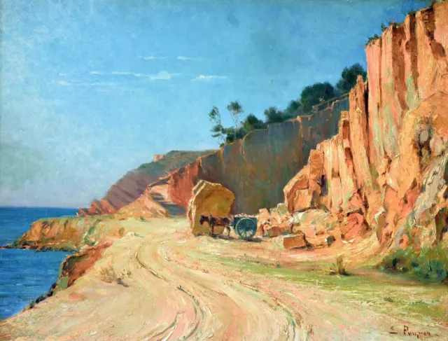 Edouard PAUPION (1854-1912) LA CARRIERE EN BORD DE MER HUILE TABLEAU ANCIEN