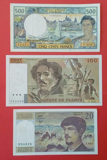 France 500 Francs 100 FRANCS 1993 20 FRANCS 1980 BANKNOTES UNC+EXTRA FINE