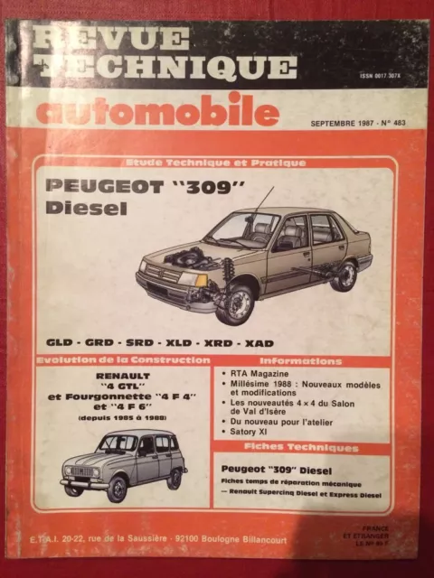 Revue Technique Automobile PEUGEOT 309 Diesel GLD GRD SRD XLD XRD XAD