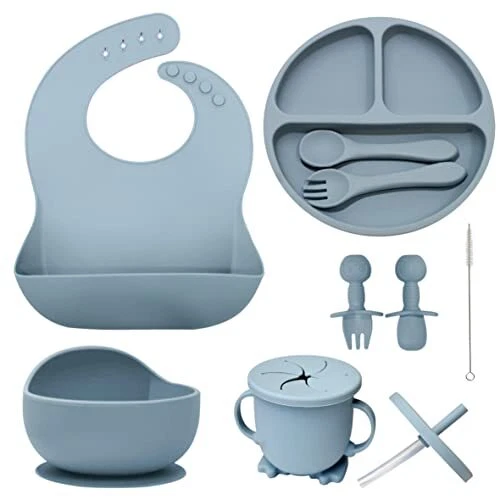 10 Piece Baby Feeding Set | 100% Food Grade Silicone | Non Slip | Self Feedin...