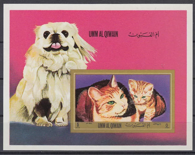 Umm al Qiwain 1972 ** Bl.55 Hunde Dogs Katzen Cats Tiere Animals Fauna