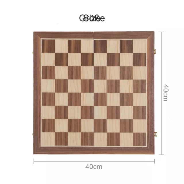 40x40cm Large Chess Wooden Set Folding Chessboard Magnetic Pieces Wood Board UK 2