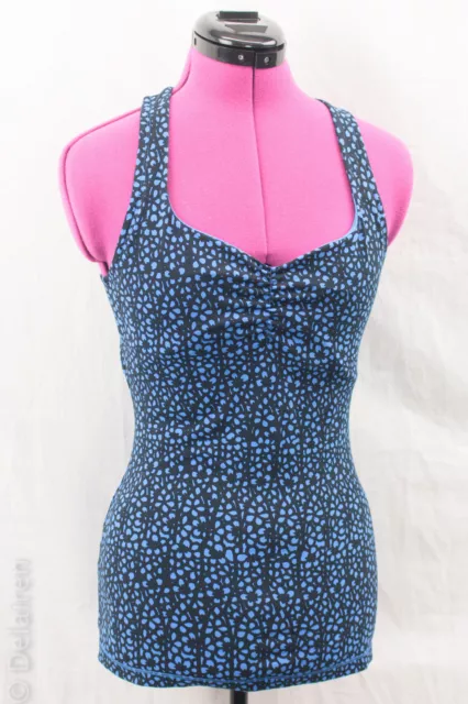 Lucy by The Northface Sz S Pleats Cut Out Racerback Black Blue Tank w/ Bra VGUC