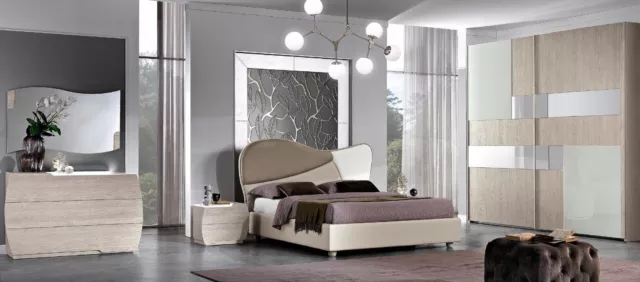 Set 6tlg Chambre à Coucher Lit Table de Chevet Commode Miroir Penderie Ensemble