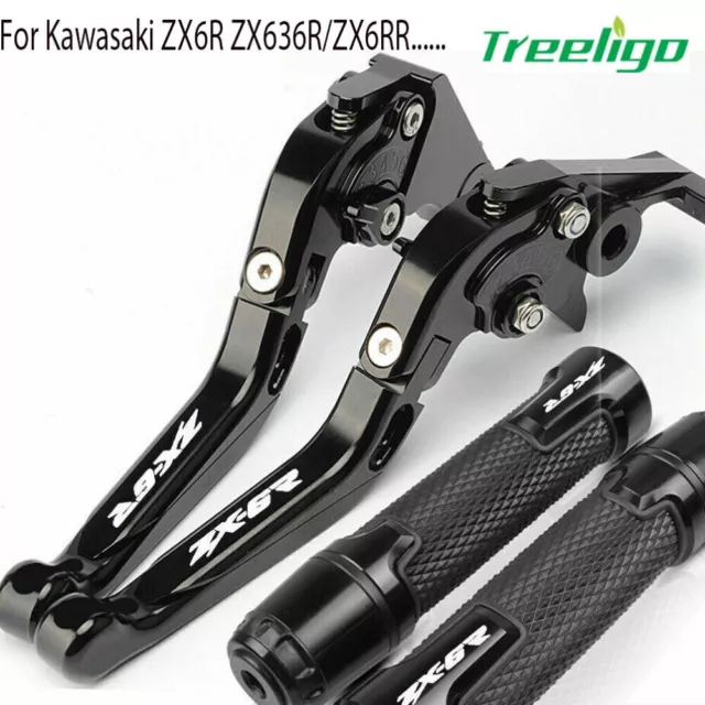 For Kawasaki ZX6R ZX 6R 2018 Adjustable Brake Clutch Levers Handlebar Grip Black