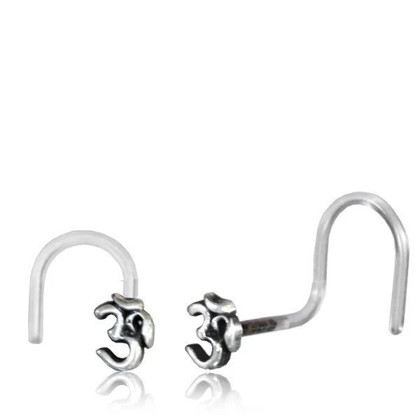 Sterling Silver 20G Nose Stud Om Symbol Bioplast Nose Ring Ear 6Mm Head Ohm