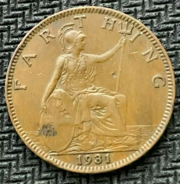 1931 UK Farthing Coin AU +   Great Britain Bronze World Coin     #C1135