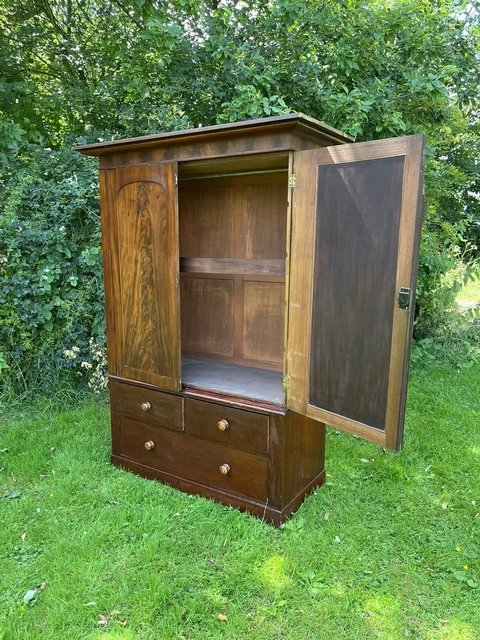 Antique 19th Century Mahogany Linen Press Double Wardrobe Armoire Cabinet #M 2