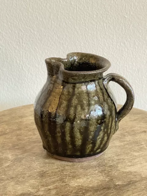 Nathaniel Hewell Green Alkaline Small Ovoid Pitcher 4.75"H x 4"W Gillsville GA Nathaniel Hewell Green Alkaline Small Ovoid Pitcher 4.75"H x 4"W Gillsville GA