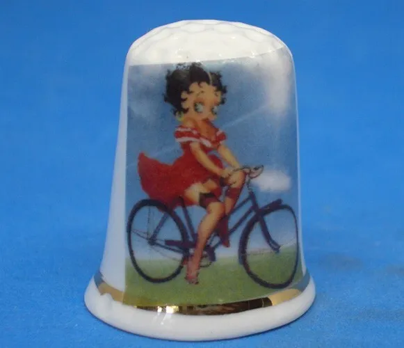 Birchcroft China Thimble --  Betty Boop Cycling  -  Free Dome Gift Box