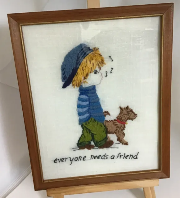 Arte Enmarcado Hancrafted Crewl De Colección Niño/Perro Todo el mundo necesita un amigo