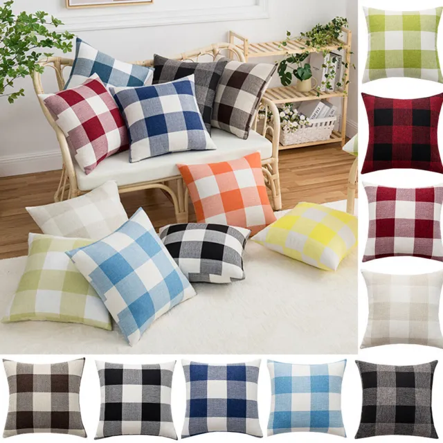 Plaid Square Cushion Cover Tartan Cotton Linen Throw Pillow Cases Home 45x45cm